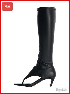 Women's Open Toe Thong Sandals Knee High Kitten Heel Boots Side Zip